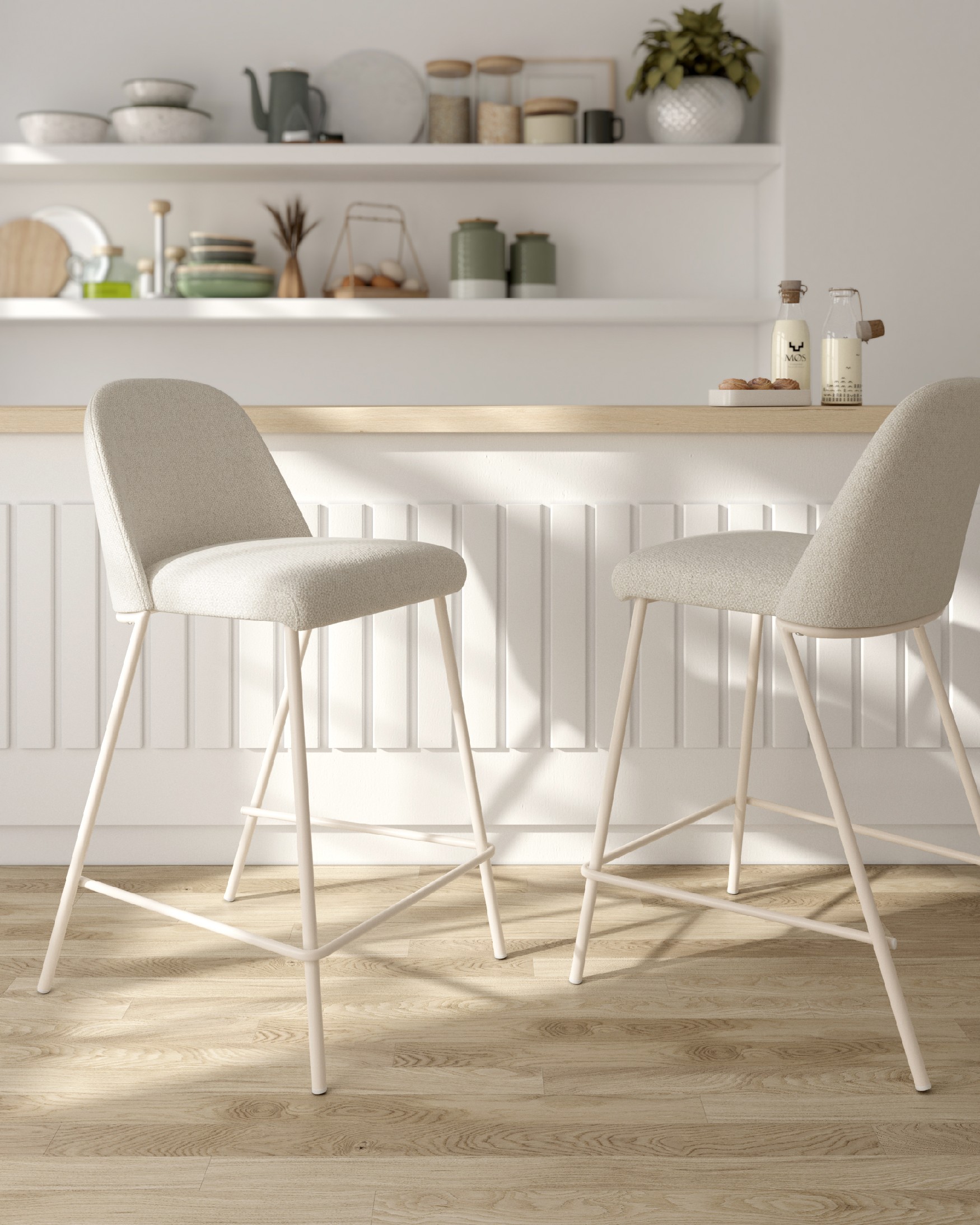 High stool 67 cm Vancouver with mother-of-pearl upholstery and ivory metal structure