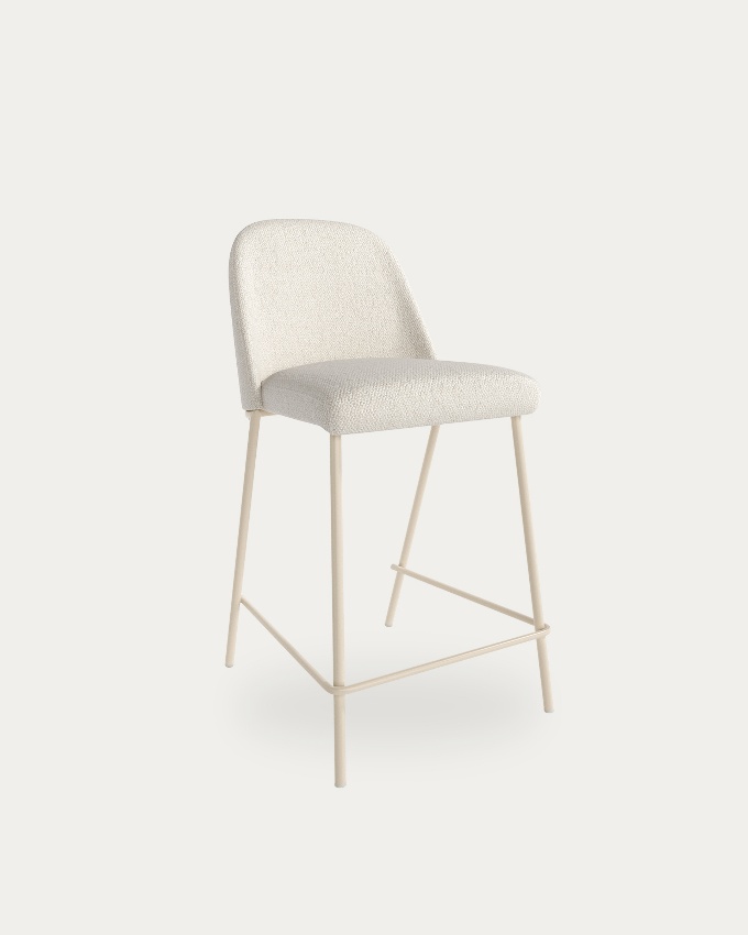 Taburete alto 67 cm Vancouver con tapizado nácar y estructura metálica marfil