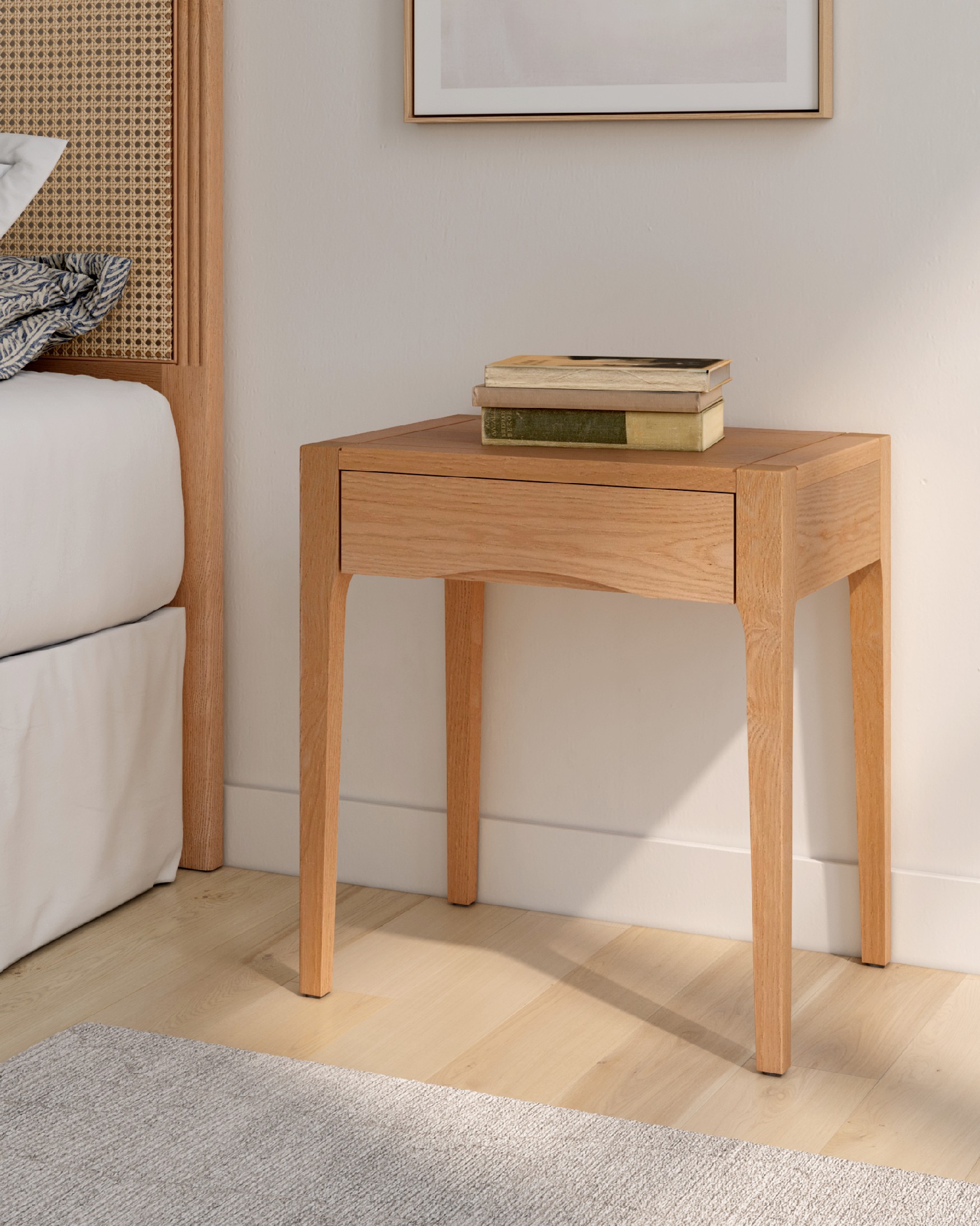 Vedia bedside table with 1 drawer in natural ash 45 x 35 cm