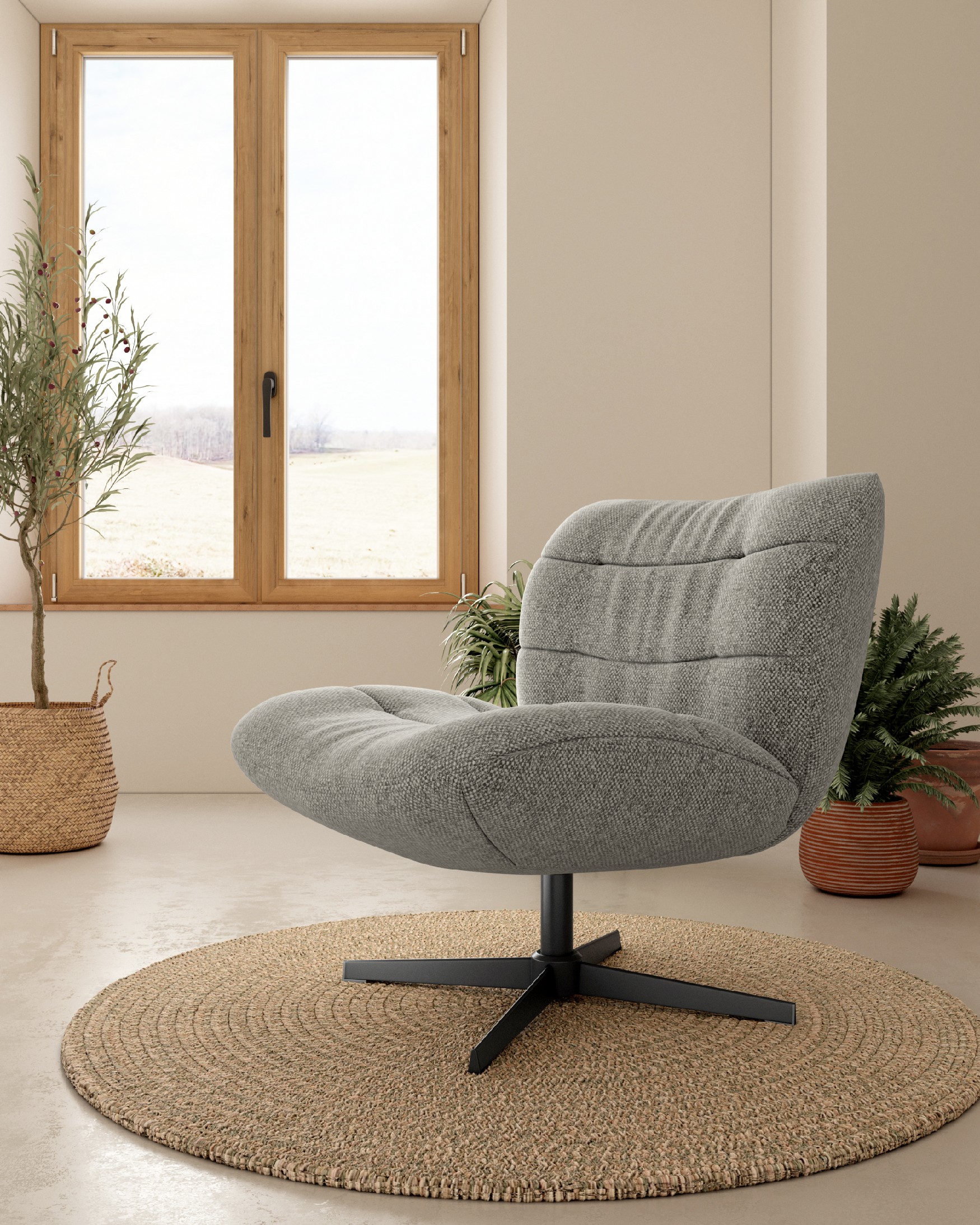 360º Swivel Armchair Vega with gray upholstery