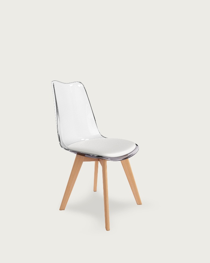 Vegas chair with transparent resin and wooden legs
