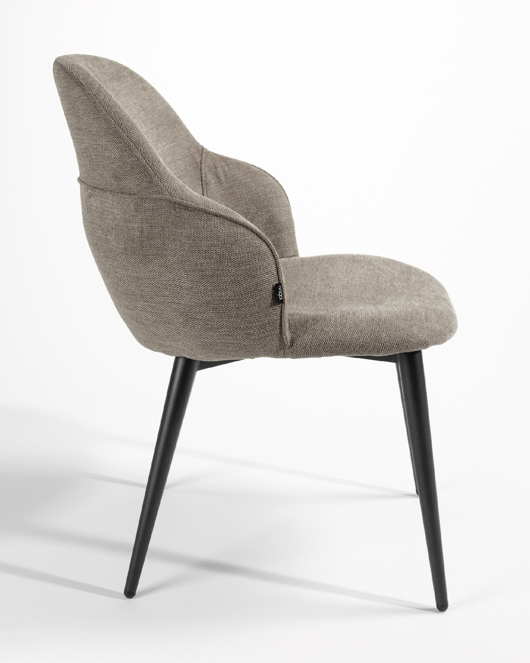 Venice chair with brown upholstery and black metal legs