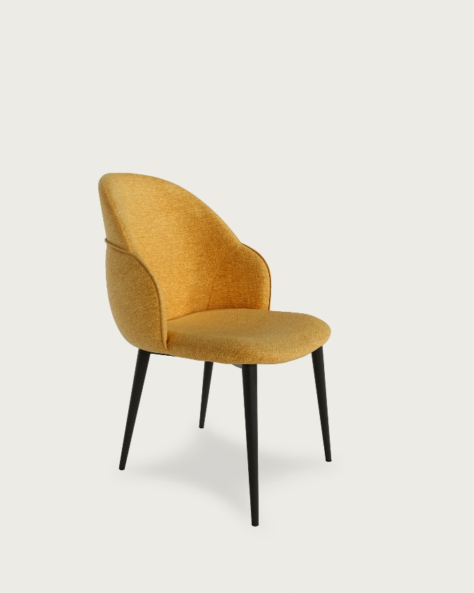 Venice chair with mustard upholstery and black metal legs