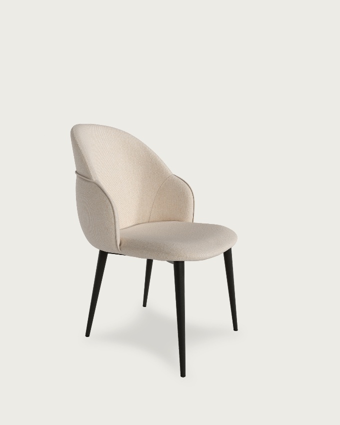 Venice chair with mother-of-pearl upholstery and black metal legs