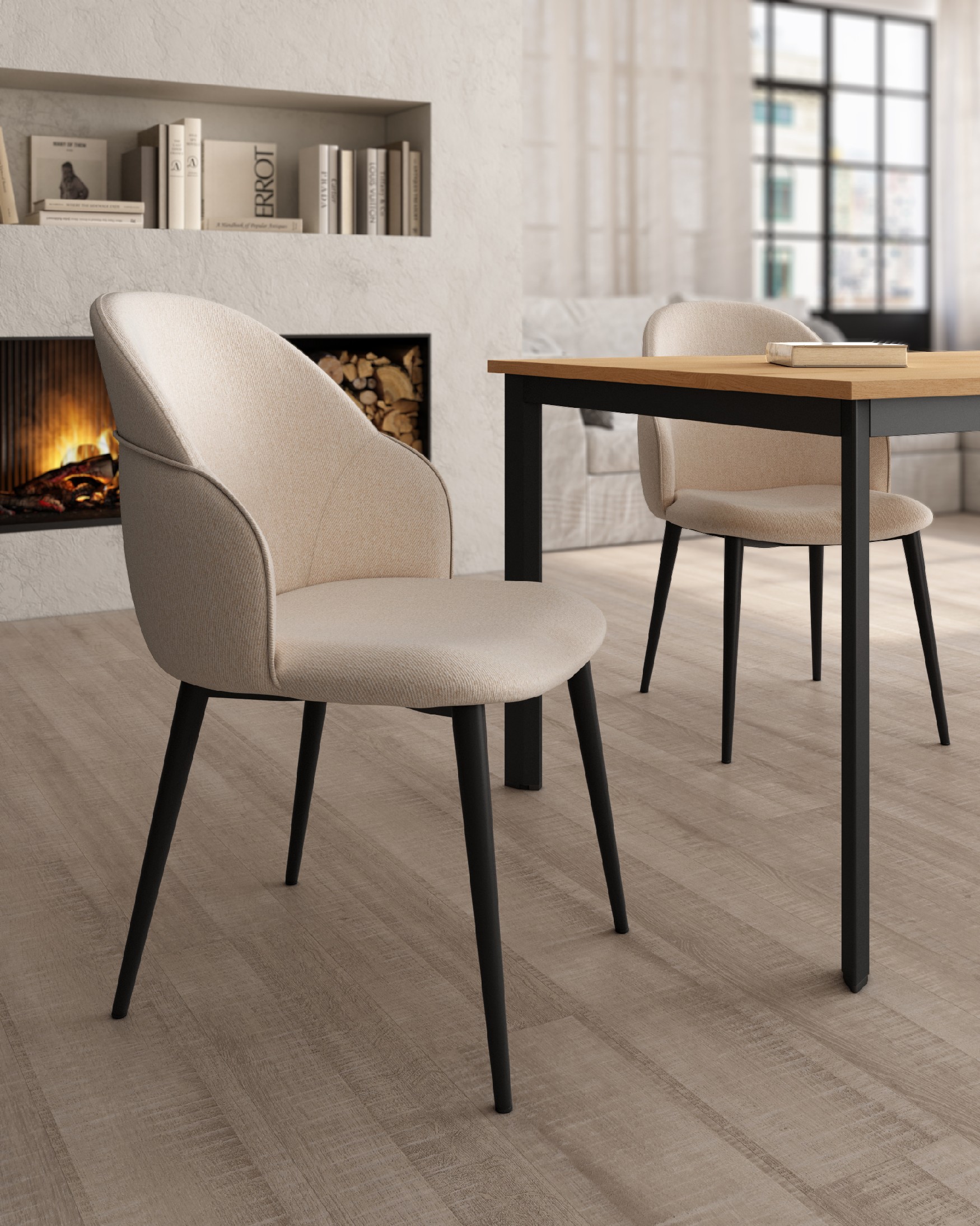 Venice chair with mother-of-pearl upholstery and black metal legs