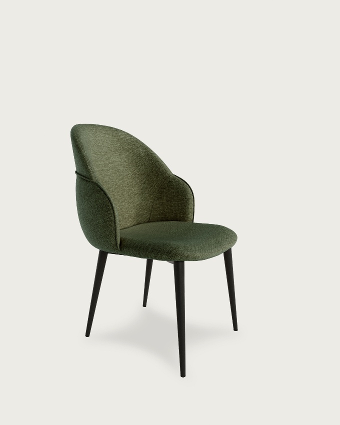 Venice chair with green upholstery and black metal legs