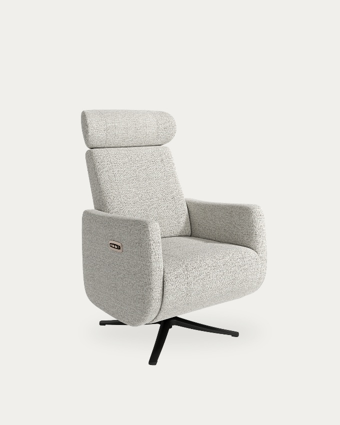 Vera electric reclining swivel armchair with patterned upholstery and black metal base (2 motors)