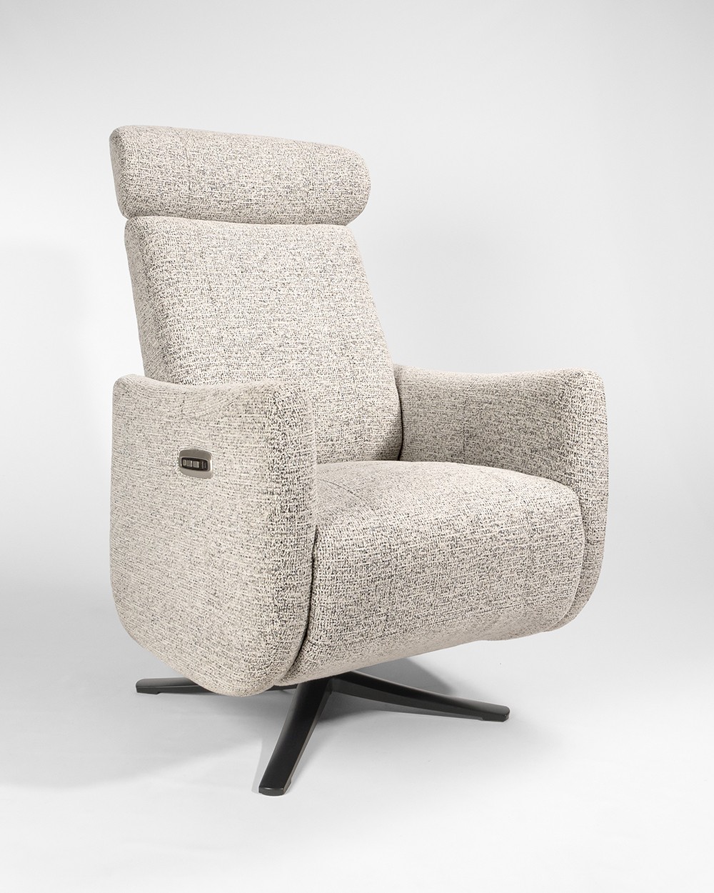 Vera electric reclining swivel armchair with patterned upholstery and black metal base (2 motors)