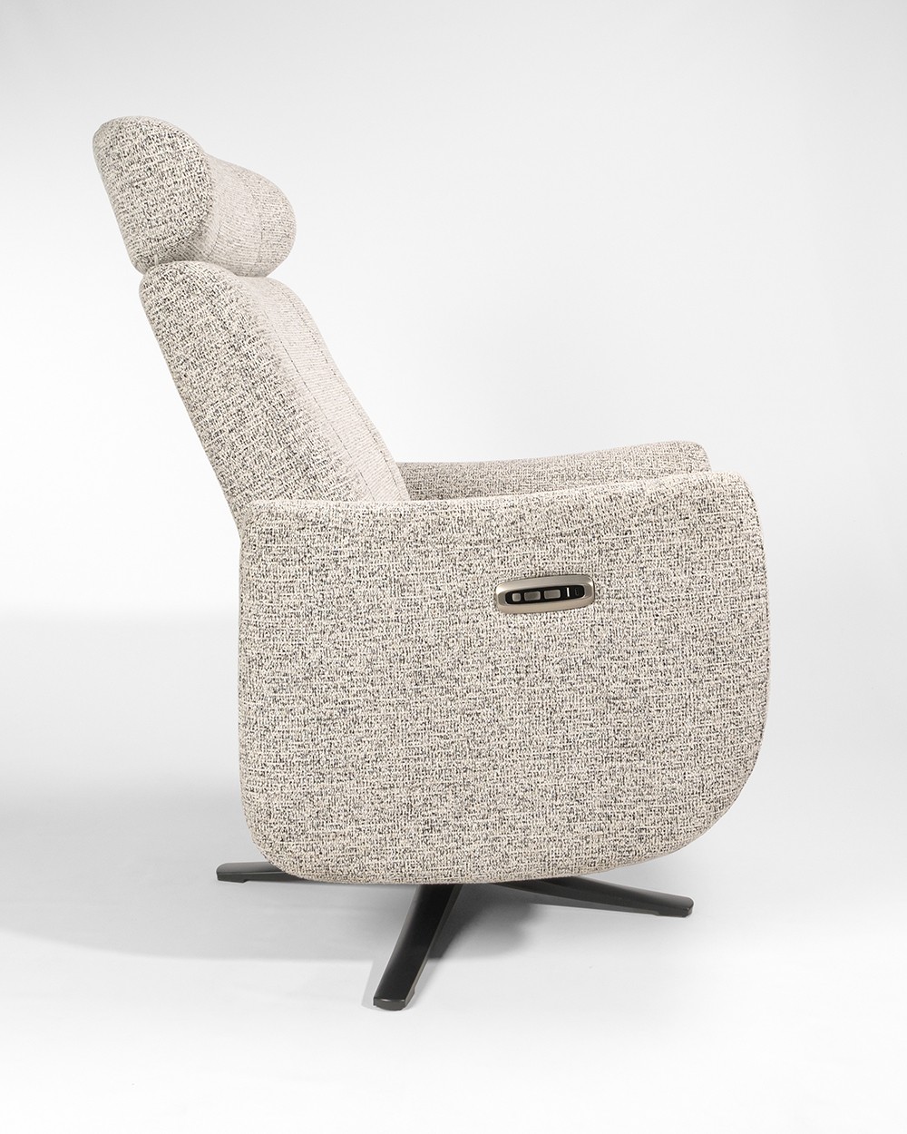 Vera electric reclining swivel armchair with patterned upholstery and black metal base (2 motors)