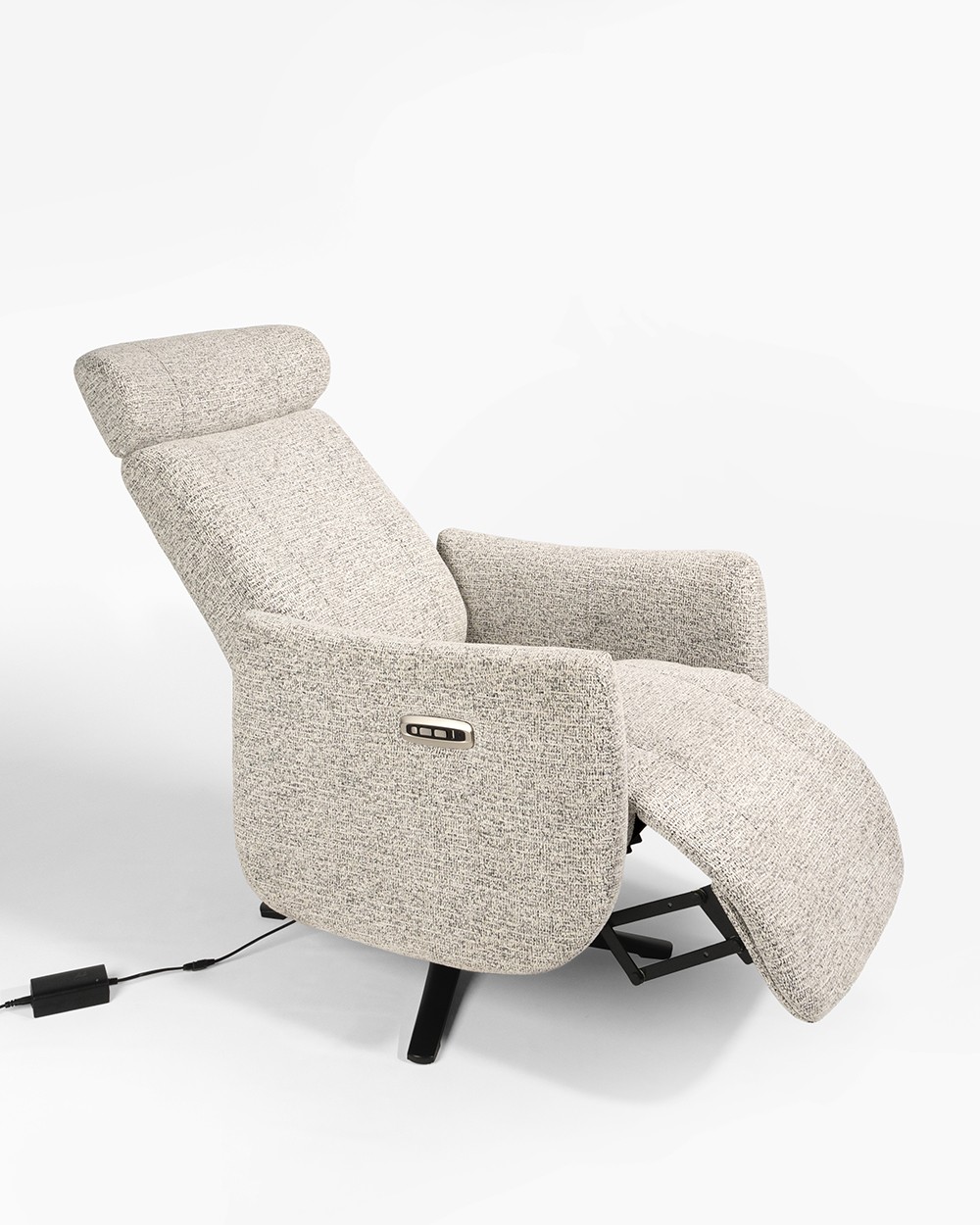 Vera electric reclining swivel armchair with patterned upholstery and black metal base (2 motors)