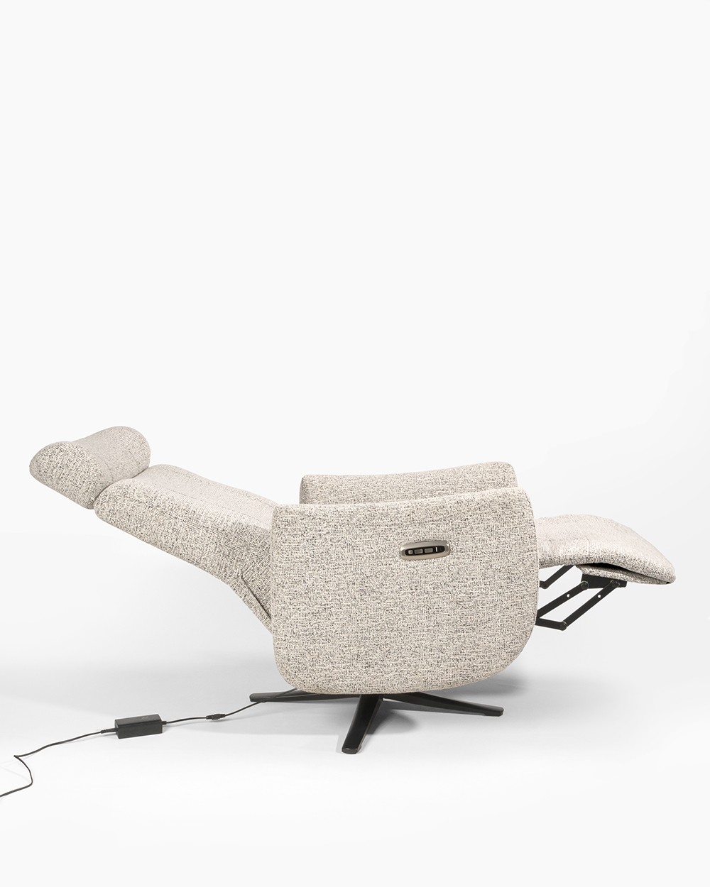 Vera electric reclining swivel armchair with patterned upholstery and black metal base (2 motors)