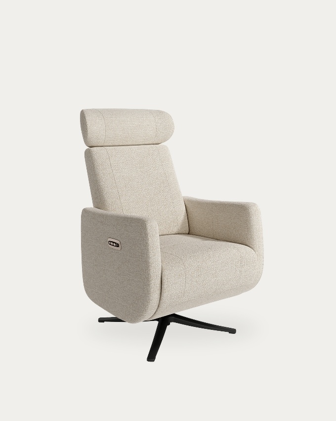 Vera electric reclining swivel armchair with mother-of-pearl upholstery and black metal leg (2 motors)