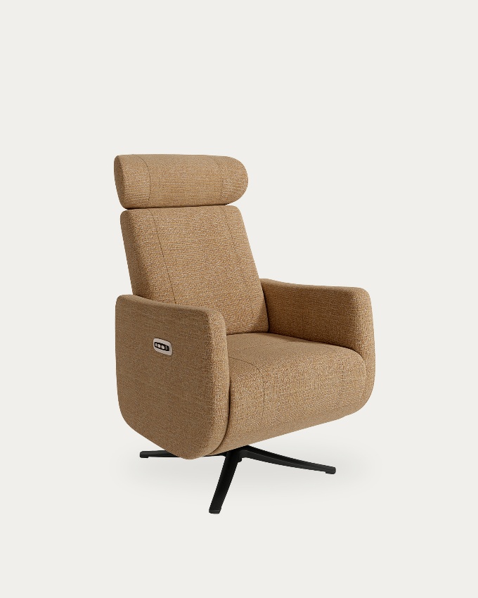 Vera electric swivel recliner with ochre upholstery and black metal base (2 motors)