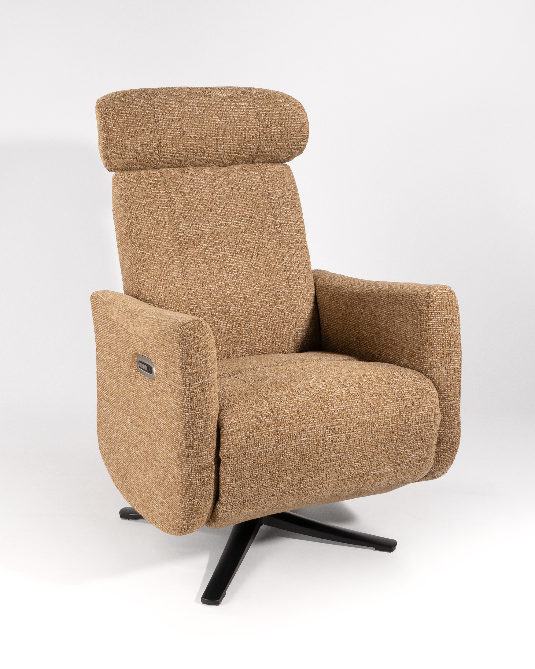 Vera electric swivel recliner with ochre upholstery and black metal base (2 motors)