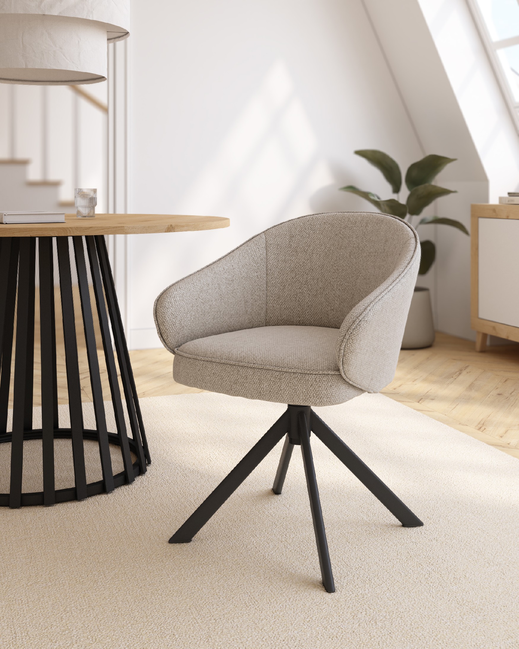 Verona chair with brown upholstery and black metal legs