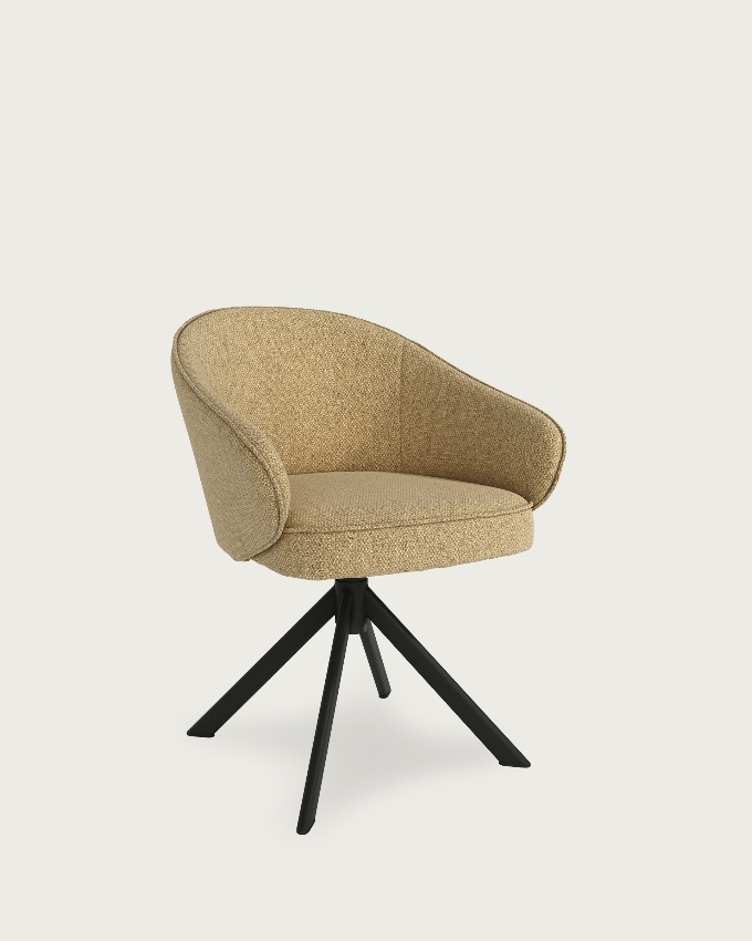 Silla Verona con tapizado mostaza y patas metálicas negras