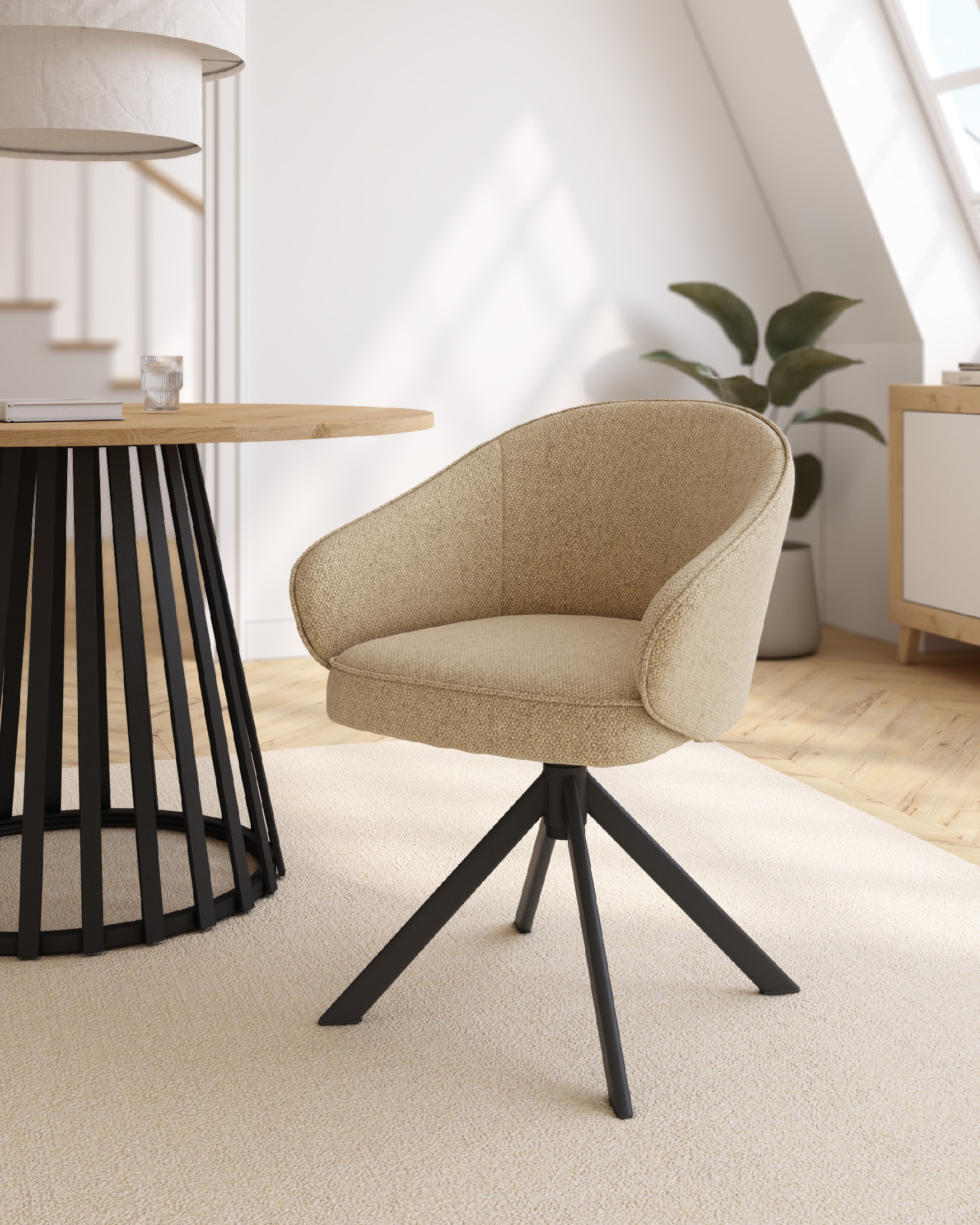Verona chair with mustard upholstery and black metal legs