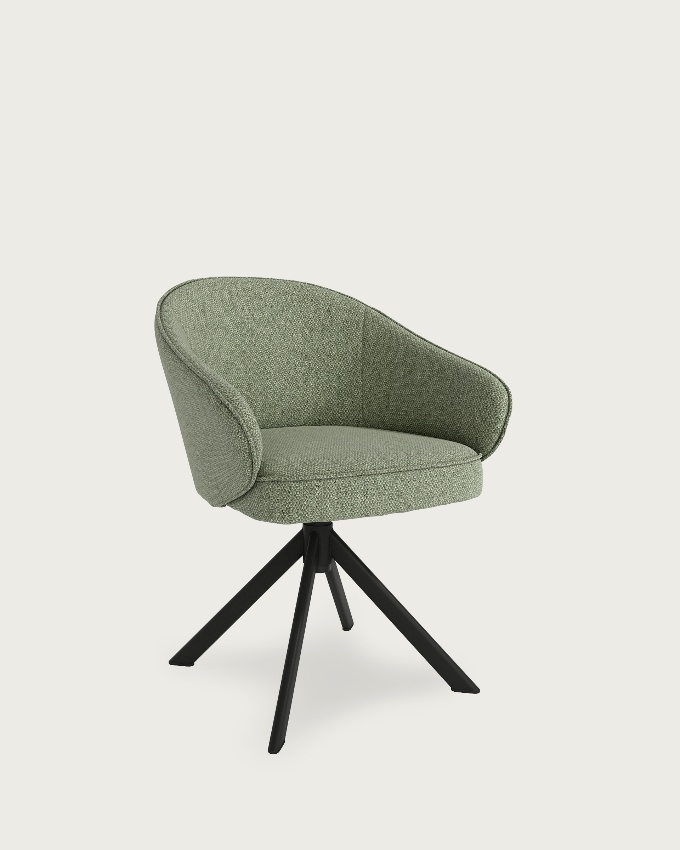 Silla Verona con tapizado verde y patas metálicas negras
