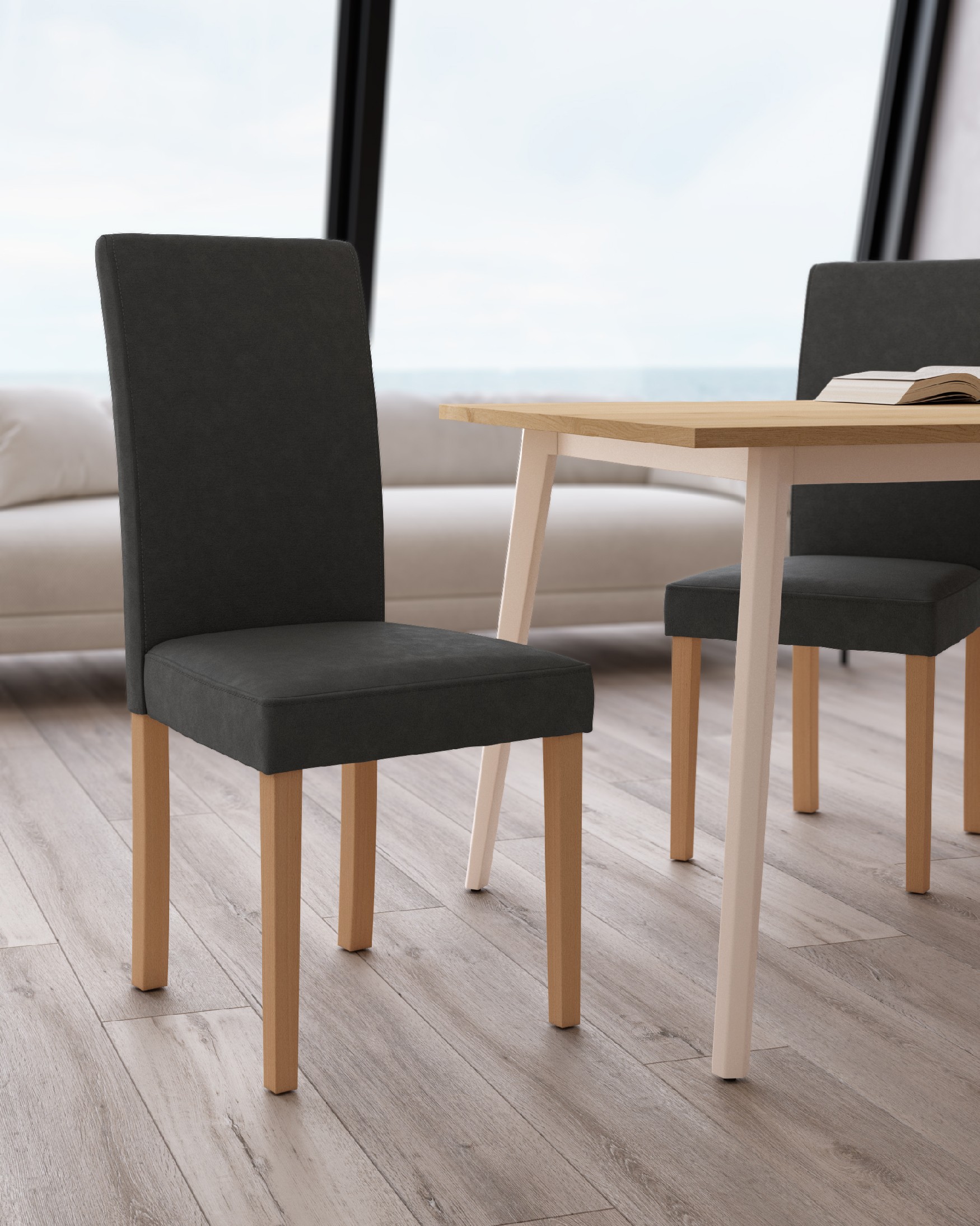 Vienna chair with gray upholstery and beech legs