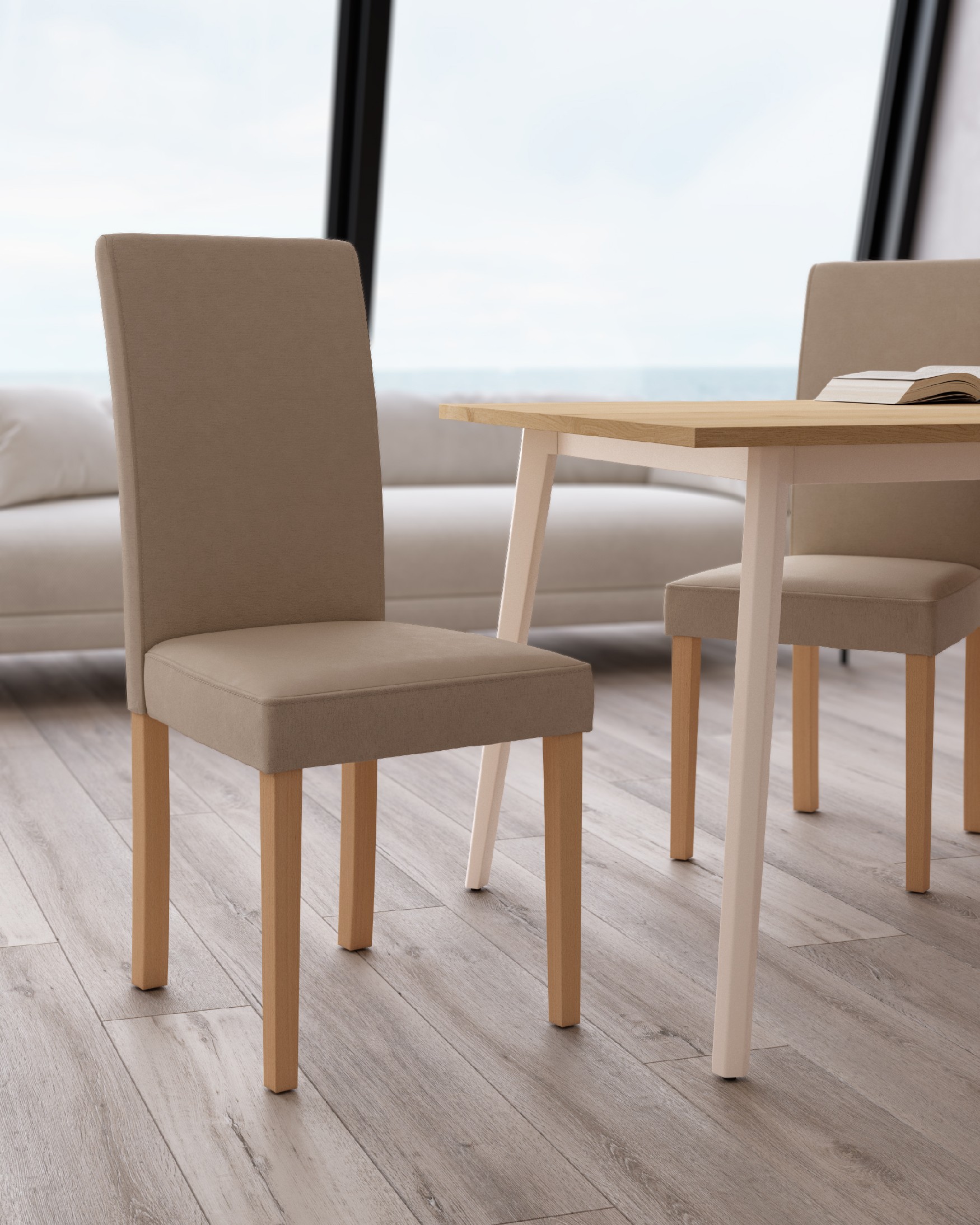 Chaise Vienne avec rembourrage marron et pieds en hêtre
