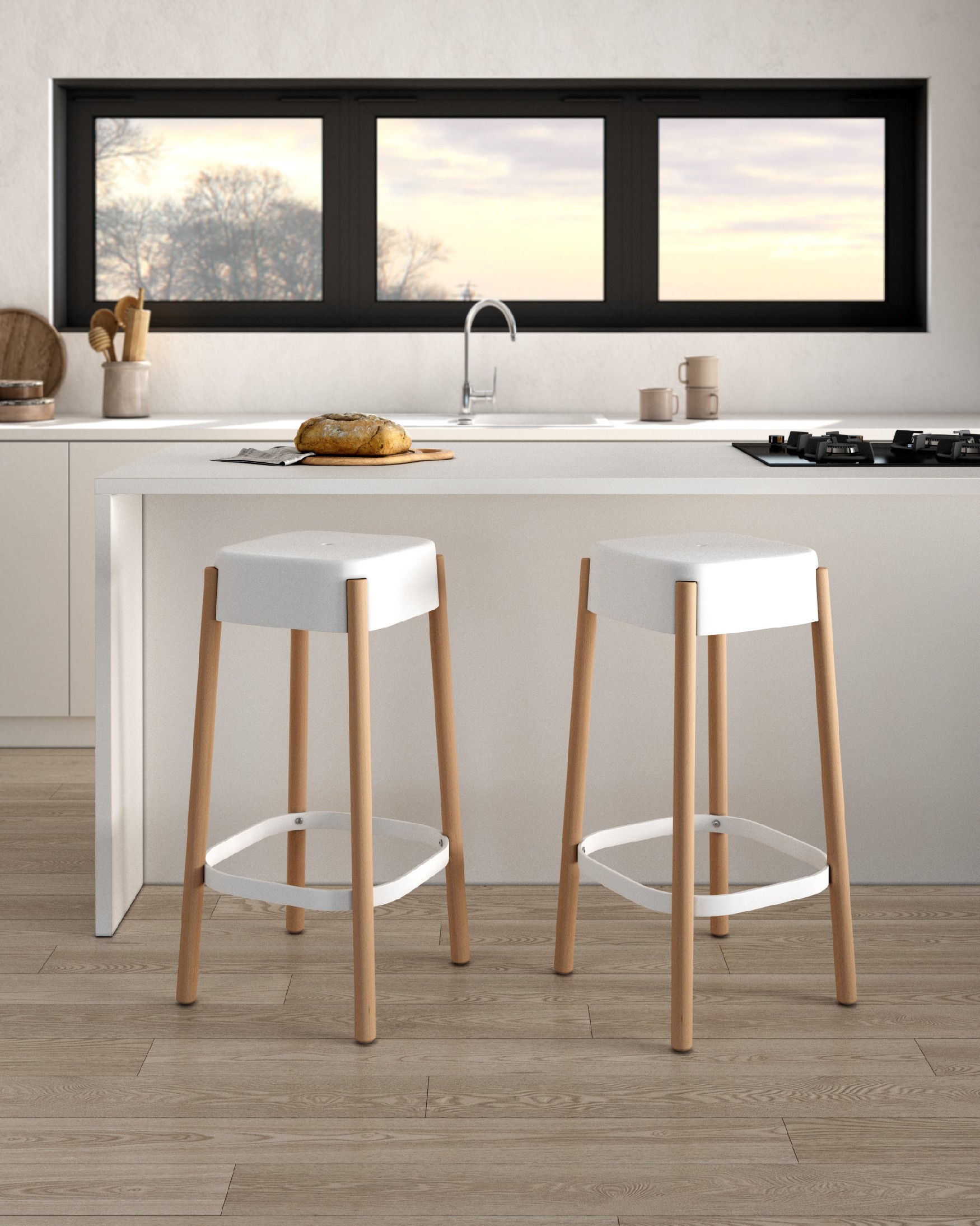 Visby stool wood/white