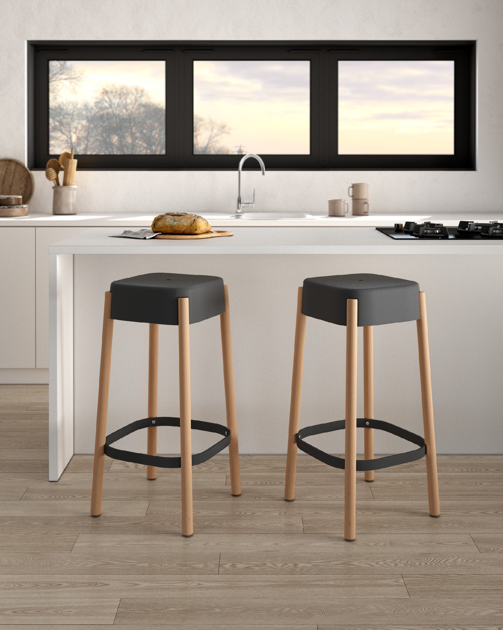 Visby stool wood/graphite