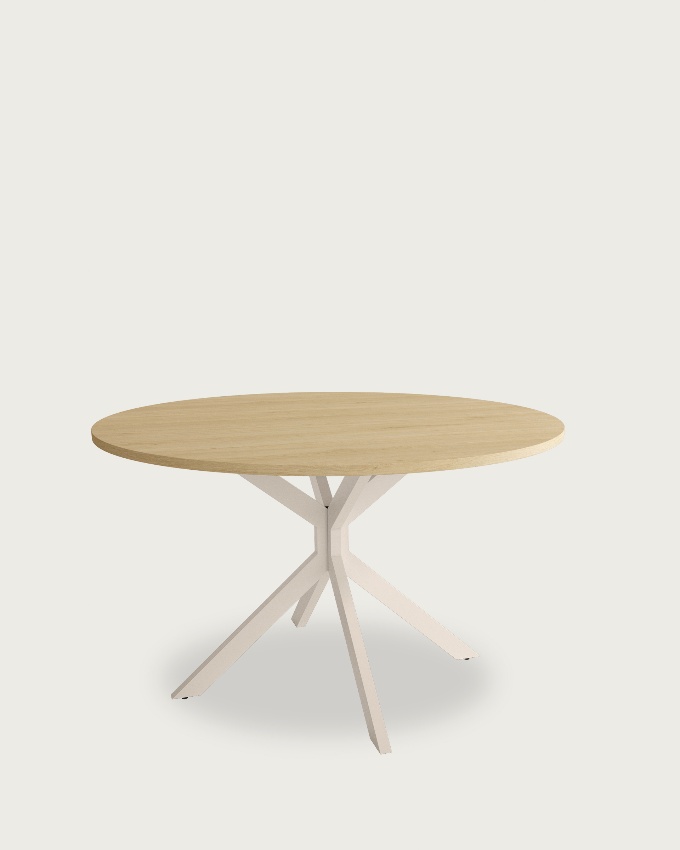 Waco round table with natural oak melamine top and ivory metal leg Ø 100 cm