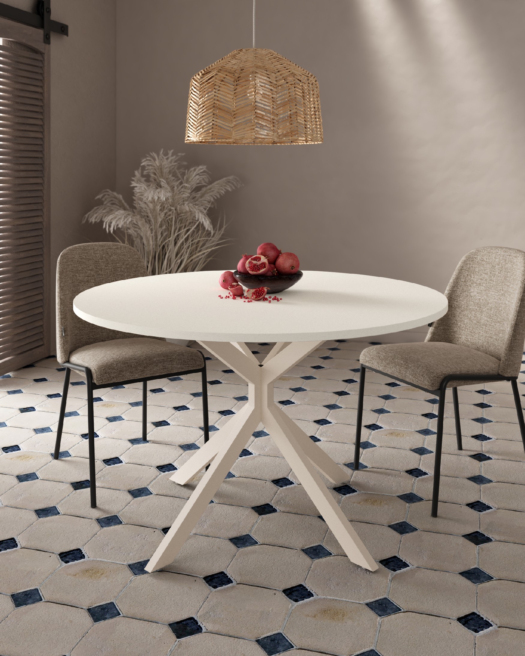 Waco round table with white soul melamine top and ivory metal leg Ø 100 cm