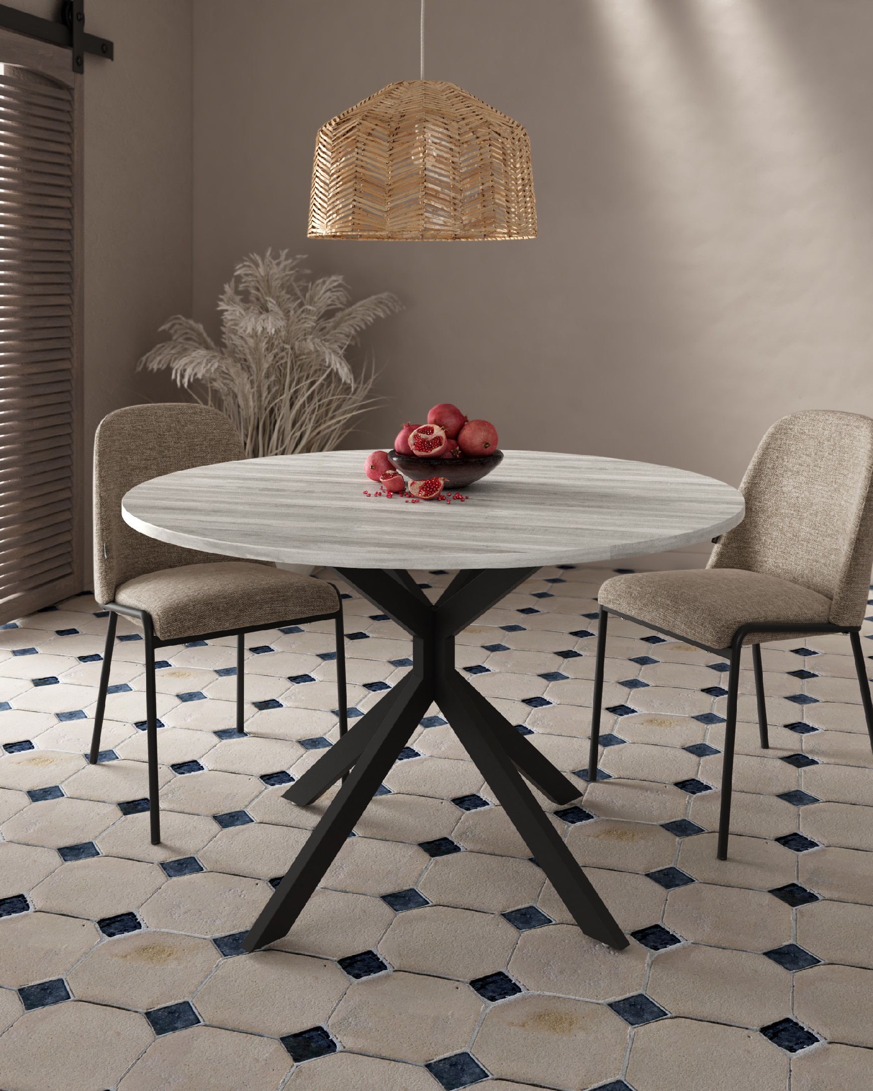 Waco round table with artic melamine top and black metal leg Ø 100 cm