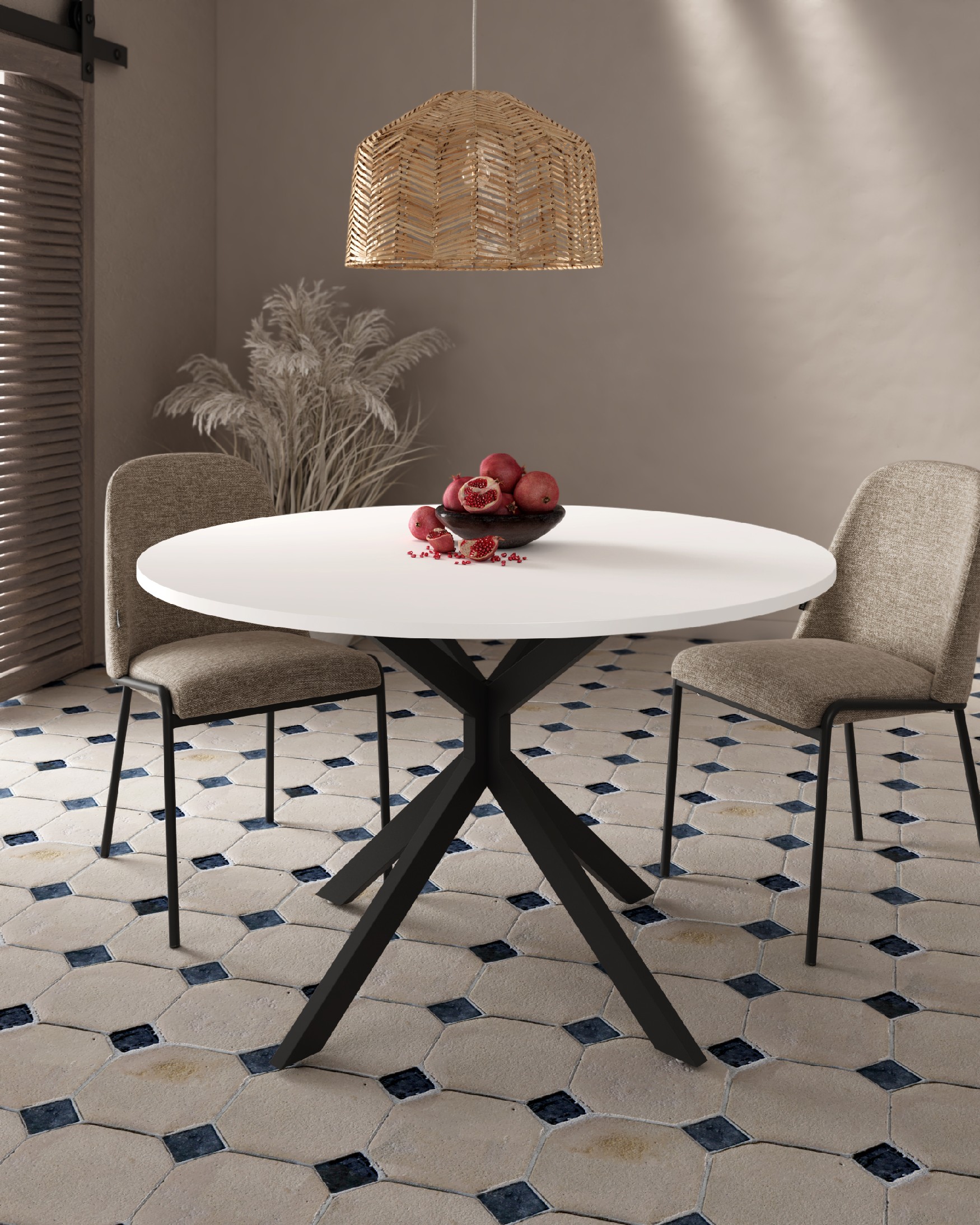 Table ronde Waco avec plateau en mélamine blanc extra et pied métallique noir Ø 100 cm