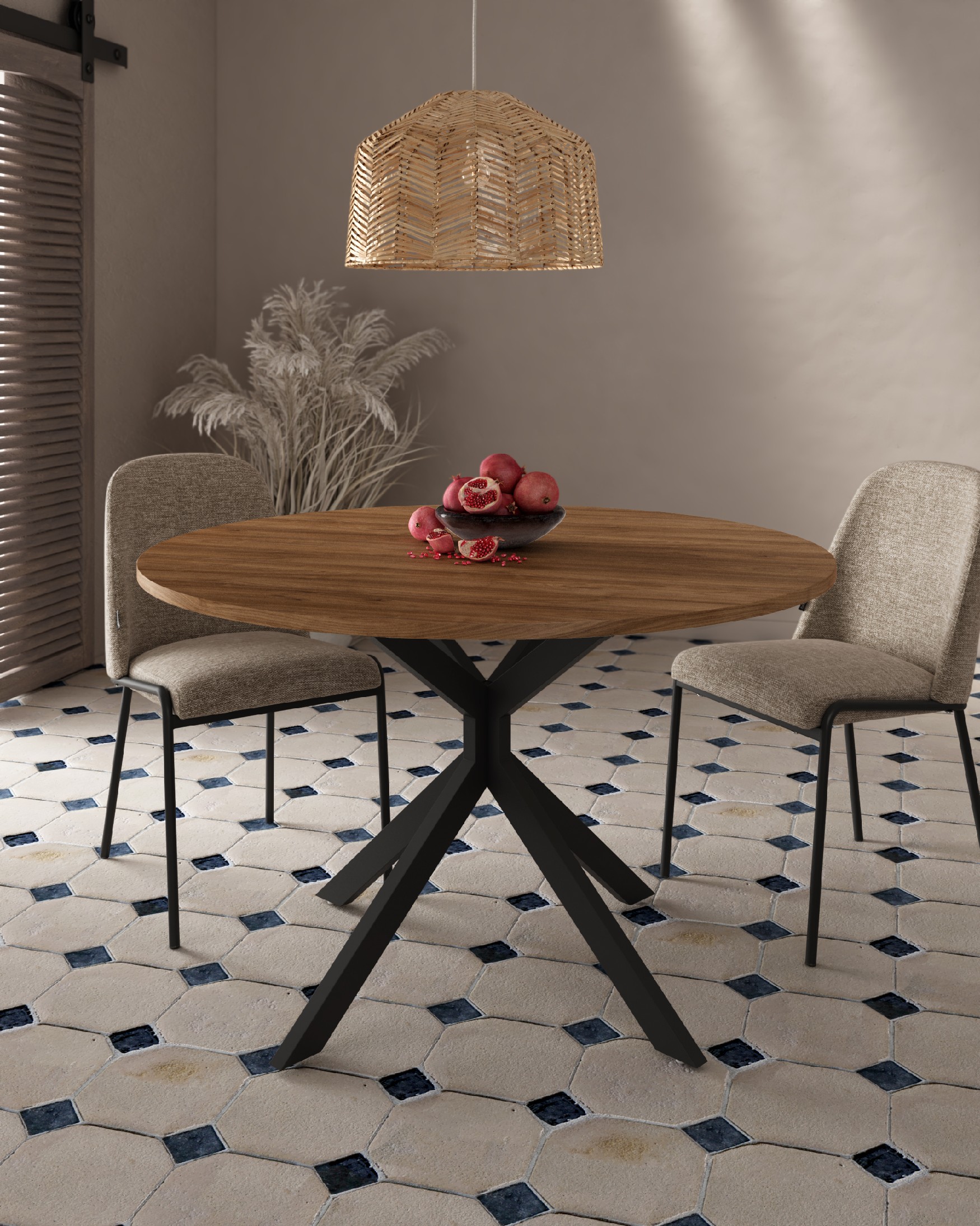Waco round table with java melamine top and black metal leg Ø 100 cm