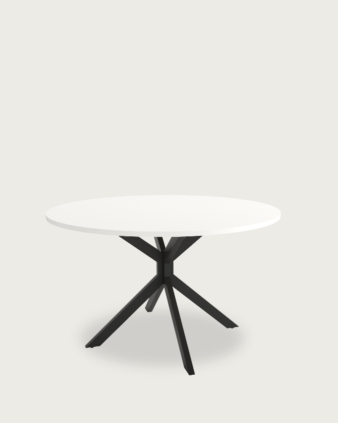 Table ronde Waco avec plateau en mélamine soul blanc et pied métallique noir Ø 100 cm