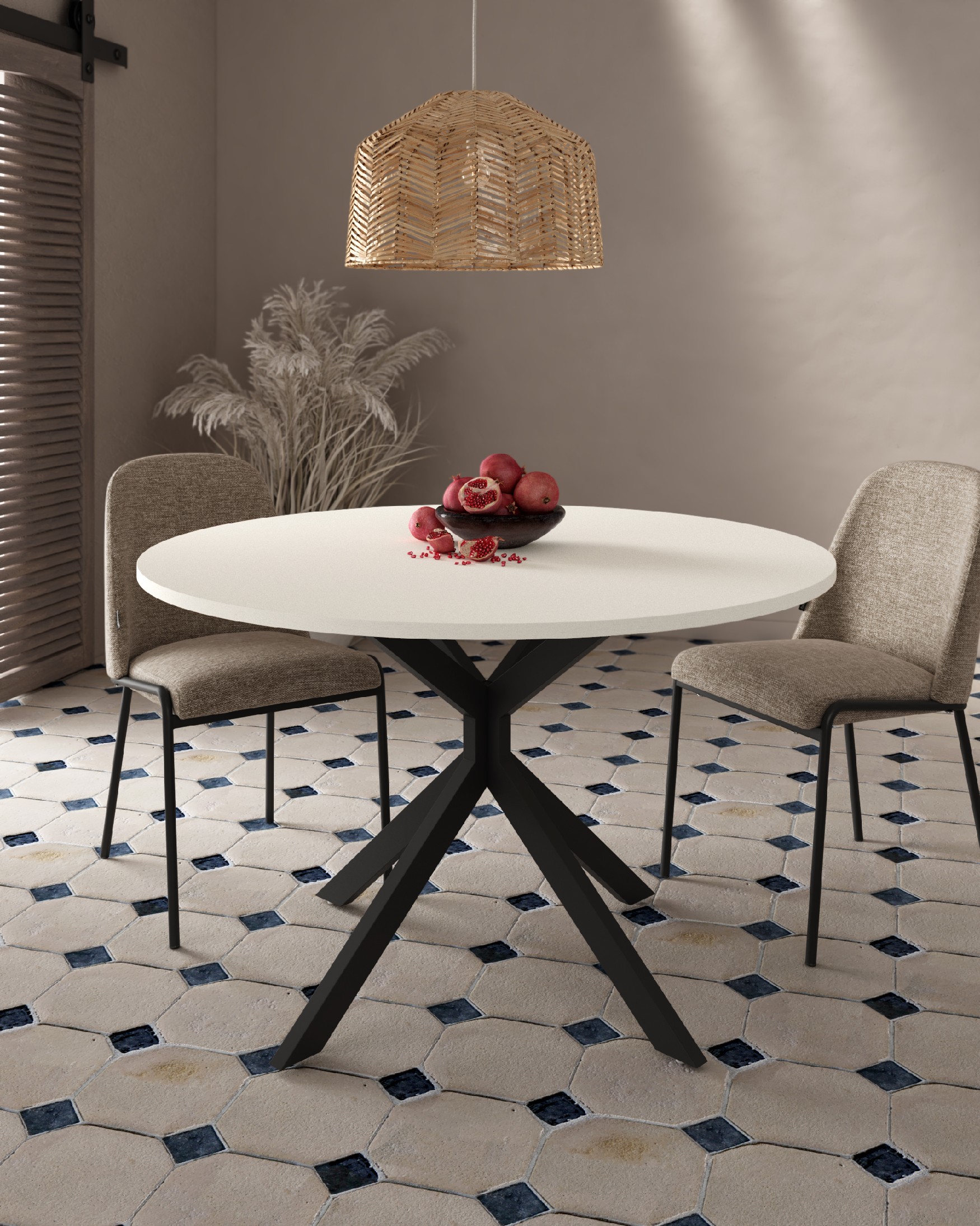 Mesa Waco redonda con sobre de melamina soul blanco y pata metálica negra Ø 100 cm