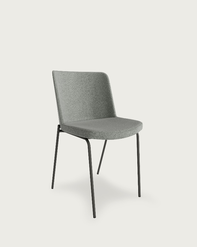 York chair with gray upholstery and matching metal legs