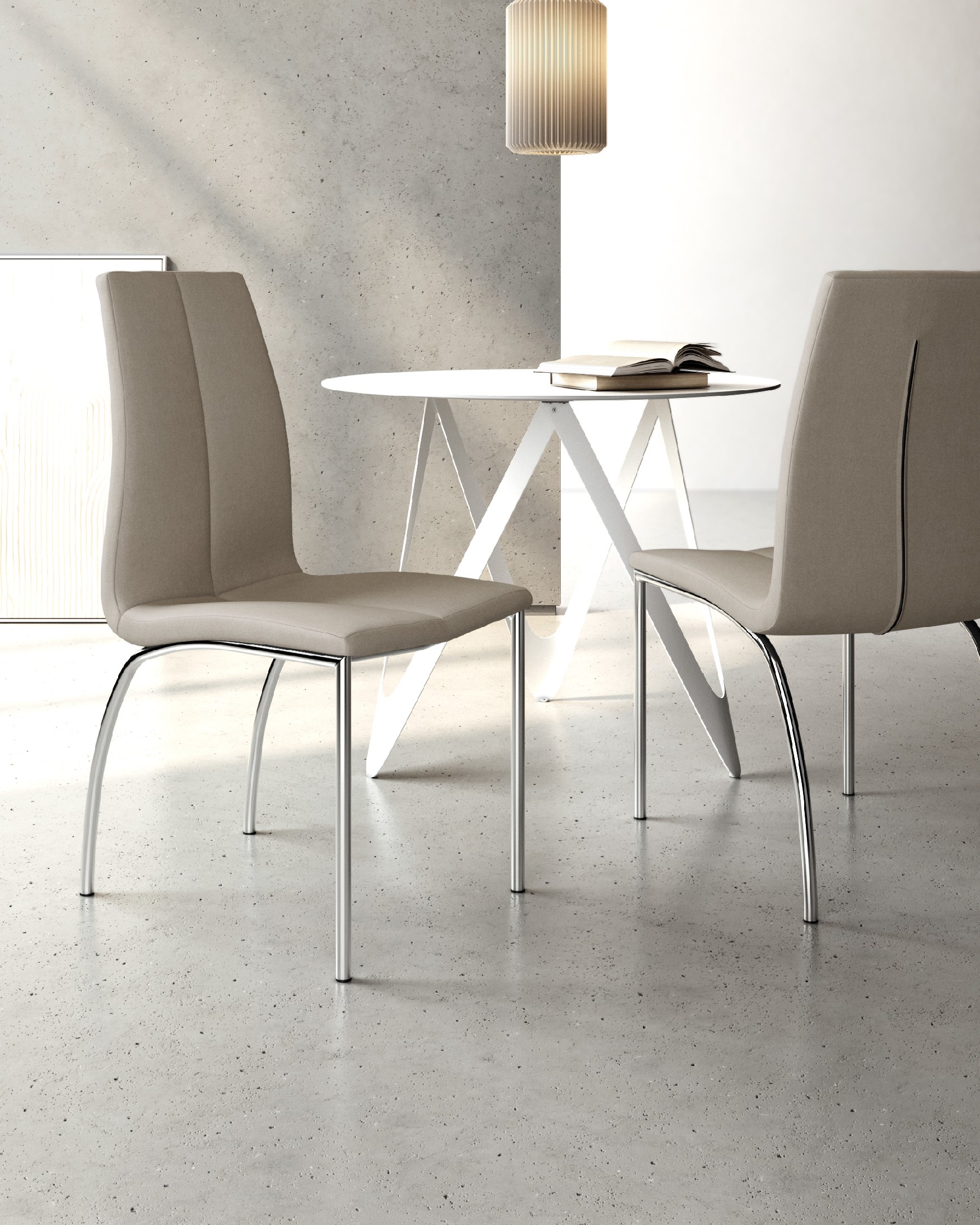 Silla Zagreb con tapizado perla y patas cromadas
