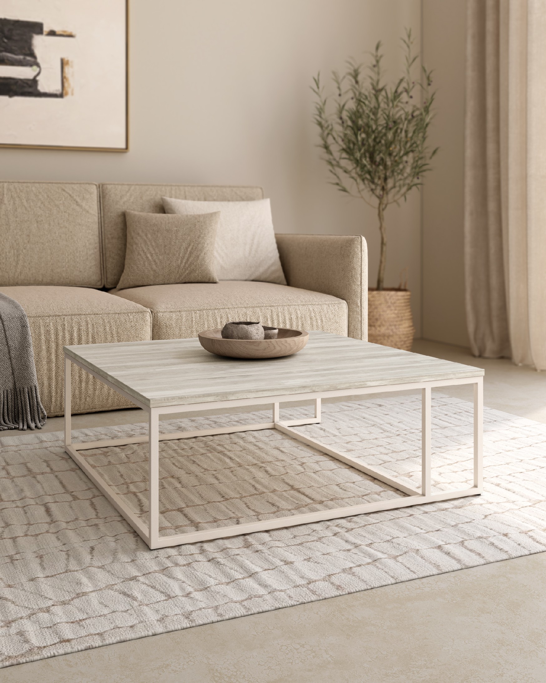 Zenit side table with artic melamine top and ivory metal leg 80 x 80 cm