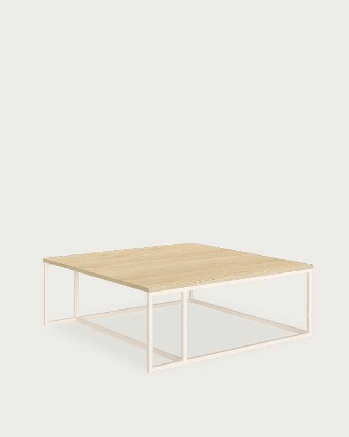 Zenit side table with natural oak melamine top and ivory metal leg 80 x 80 cm