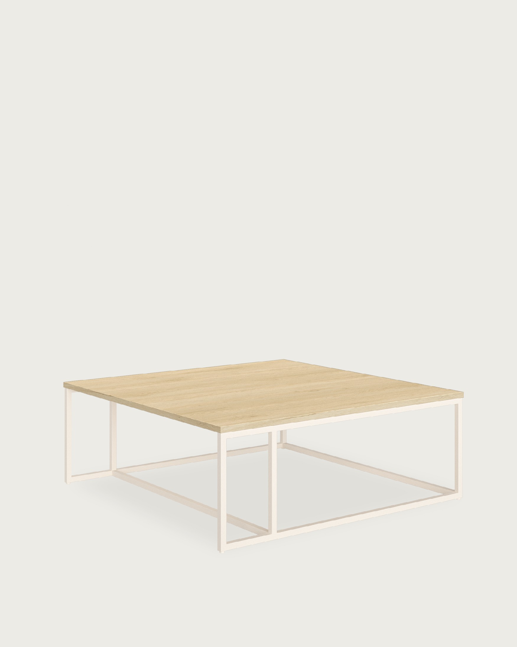 Table d'appoint Zenit avec plateau en mélamine chêne naturel et pied métallique ivoire 80 x 80 cm