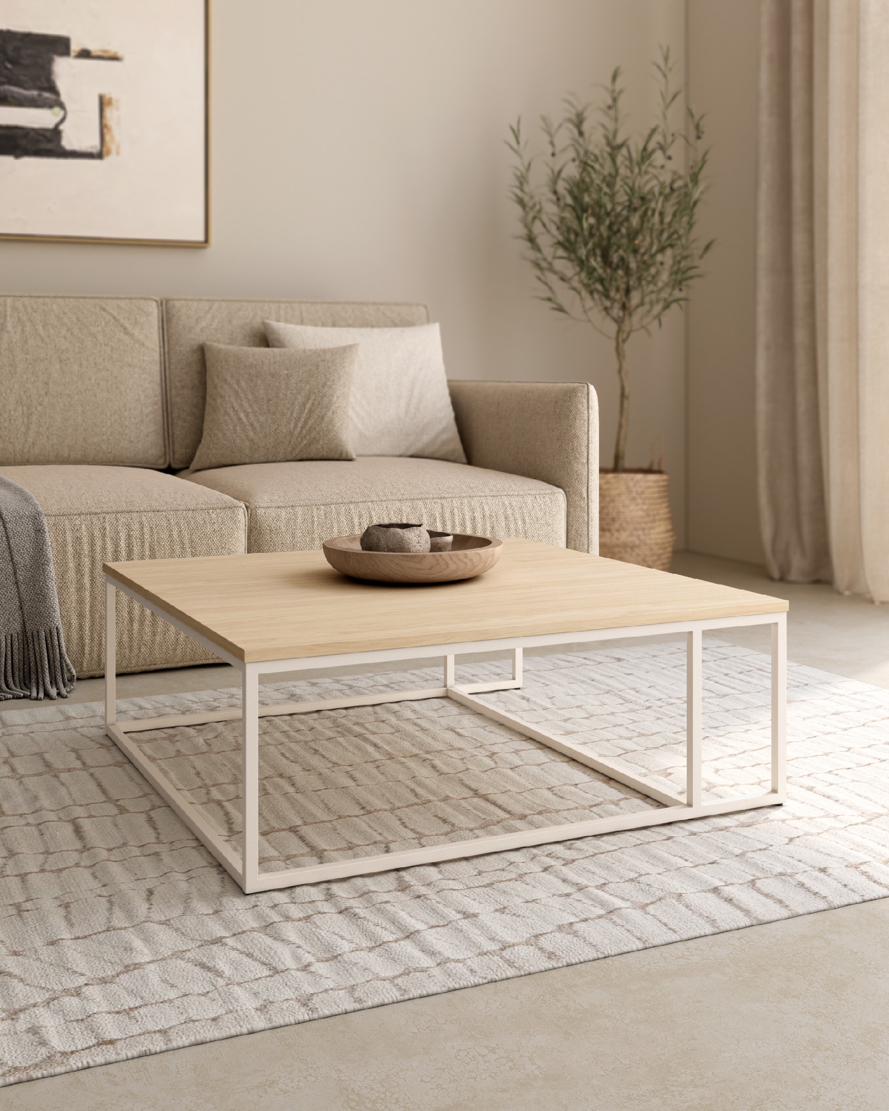 Zenit side table with alpine melamine top and ivory metal leg 80 x 80 cm