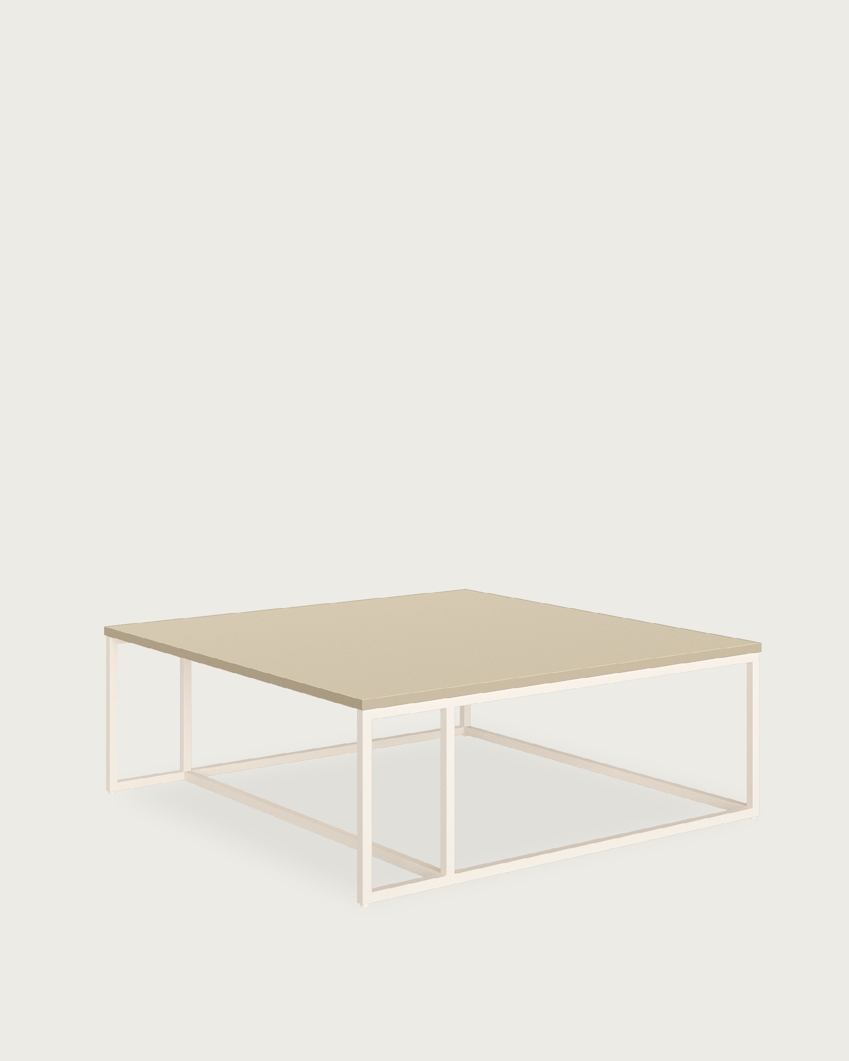 Mesa auxiliar Zenit con sobre de melamina perla y pata metálica marfil 80 x 80 cm