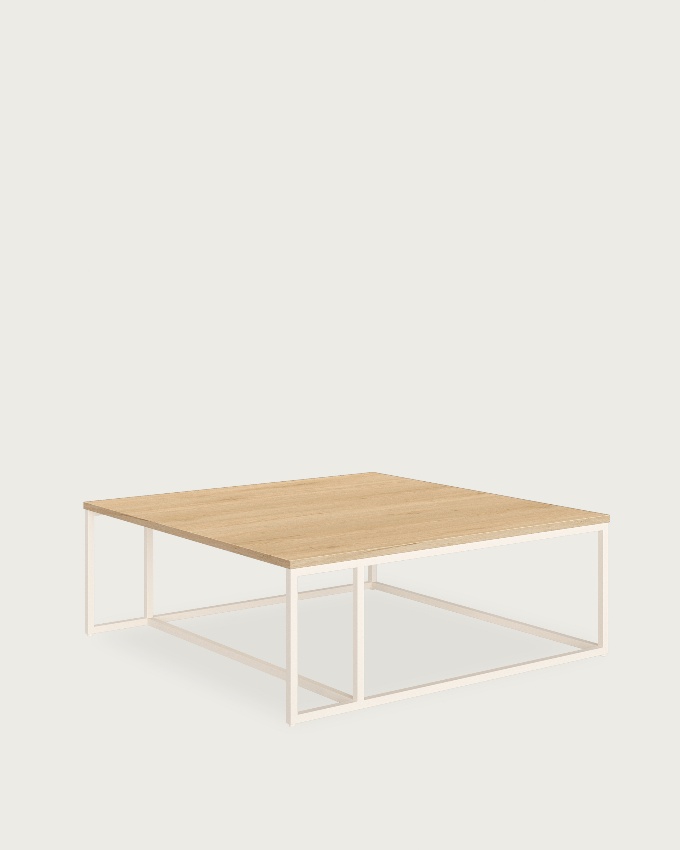 Zenit side table with oak melamine top and ivory metal leg 80 x 80 cm