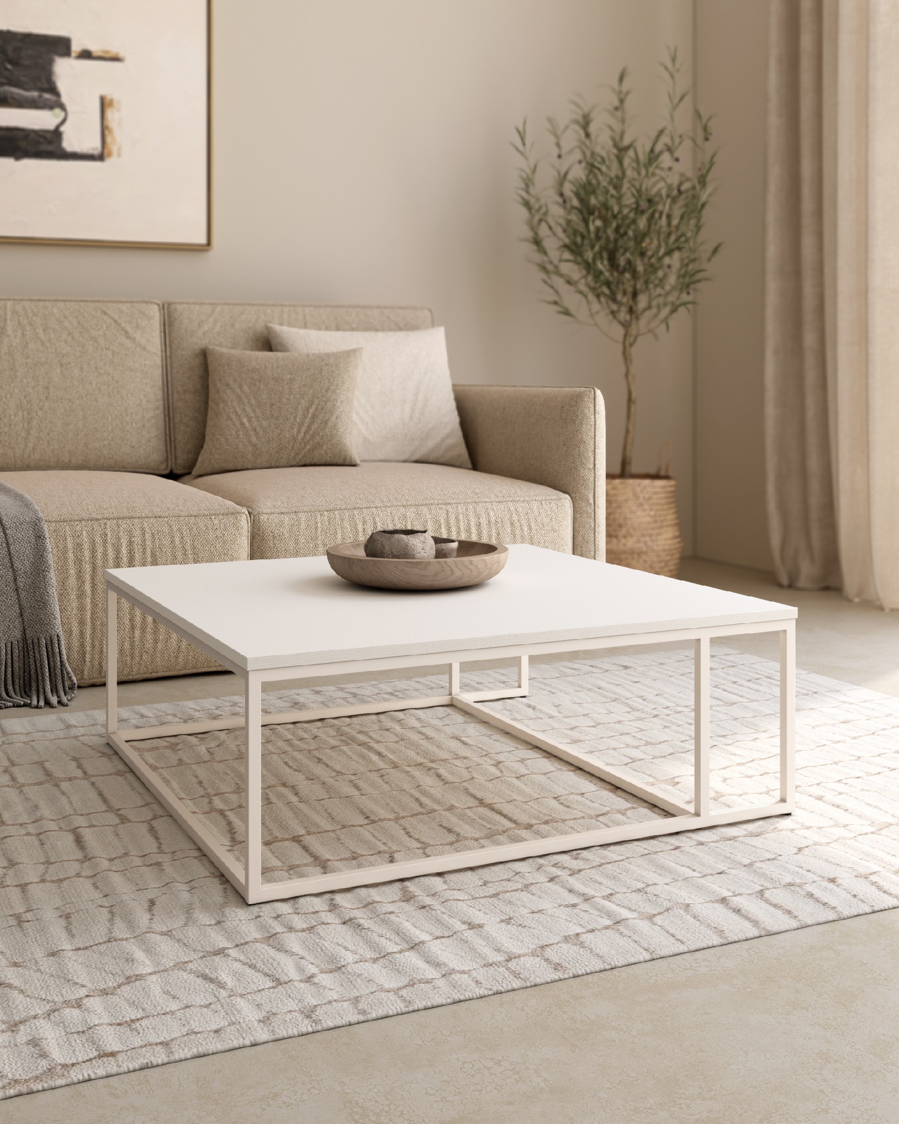 Zenit side table with white soul melamine top and ivory metal leg 80 x 80 cm