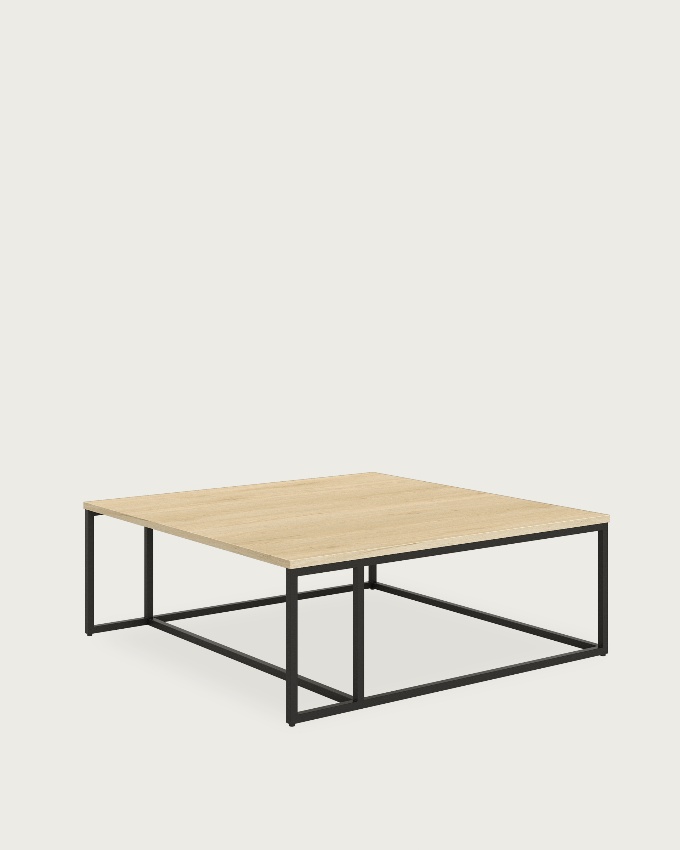 Table d'appoint Zenit avec plateau en mélamine chêne naturel et pied métallique noir 80 x 80 cm