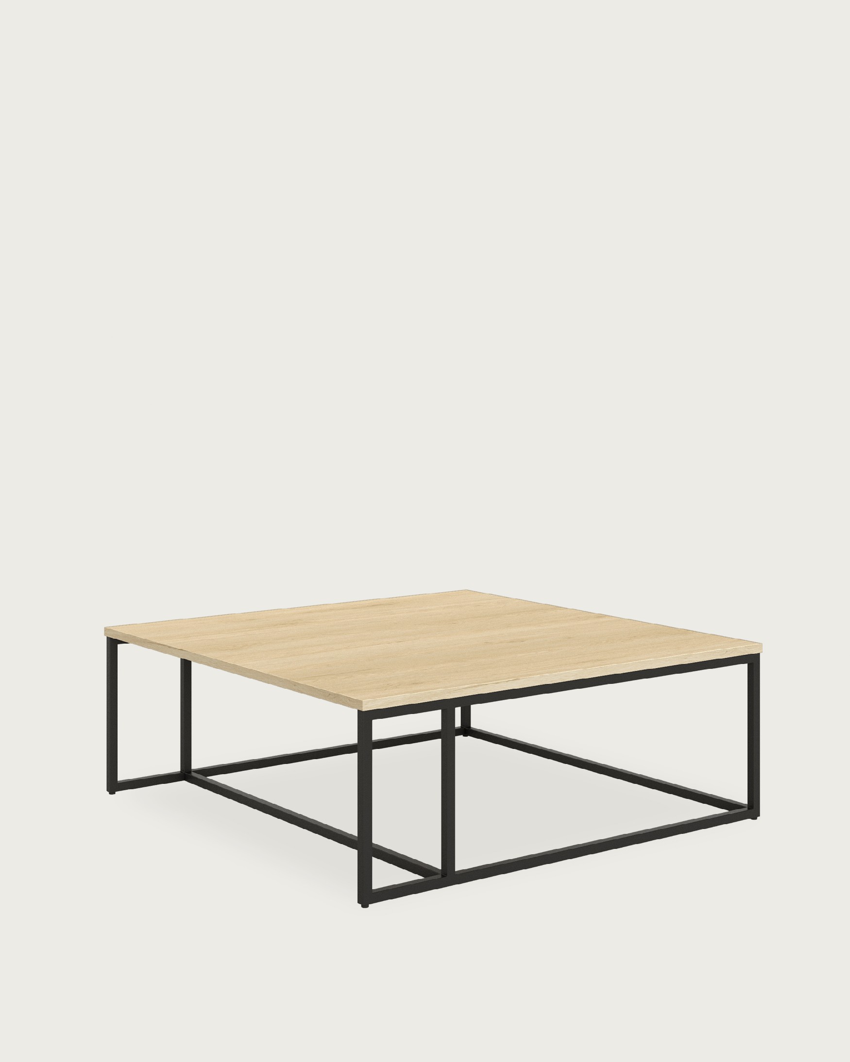 Table d'appoint Zenit avec plateau en mélamine chêne naturel et pied métallique noir 80 x 80 cm