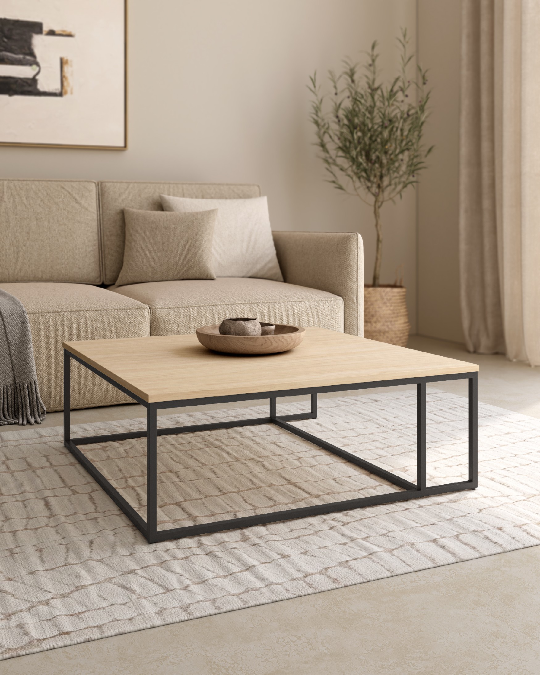 Zenit side table with alpine melamine top and black metal leg 80 x 80 cm