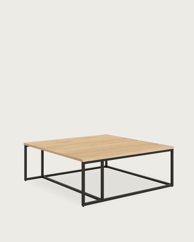 Table d'appoint Zenit avec plateau en mélamine chêne colonial et pied métallique noir 80 x 80 cm