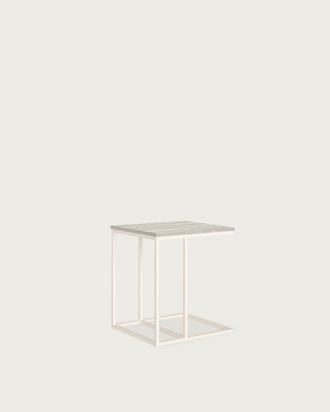 Table d'appoint Zenit basse avec plateau en mélamine artic et pied métallique ivoire 40 x 40 cm