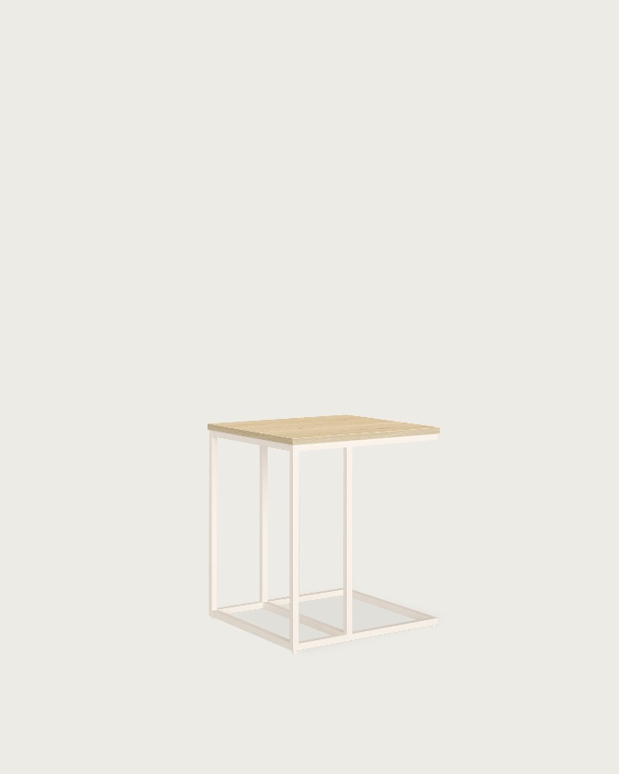 Table d'appoint Zenit basse avec plateau en mélamine chêne naturel et pied métallique ivoire 40 x 40 cm