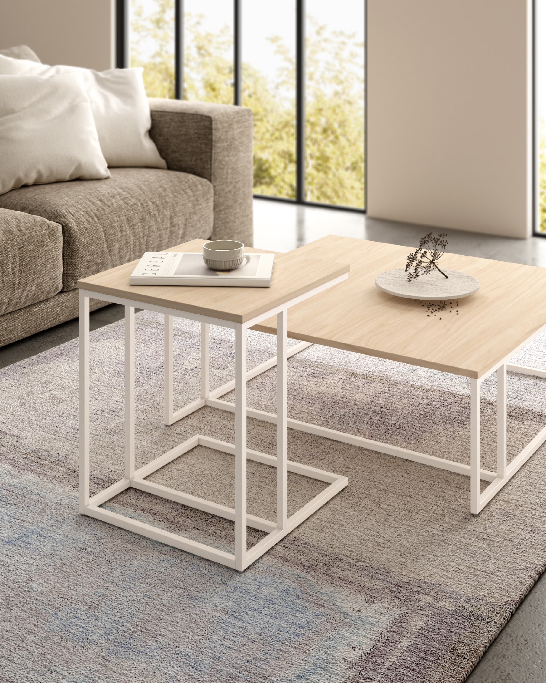 Zenit low side table with alpine melamine top and ivory metal leg 40 x 40 cm