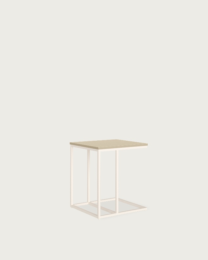 Table d'appoint Zenit basse avec plateau en mélamine perle et pied métallique ivoire 40 x 40 cm